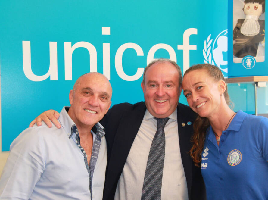 Luca Massaccesi, Nicola Graziano (UNICEF), Alessia Zecchini (apneista)