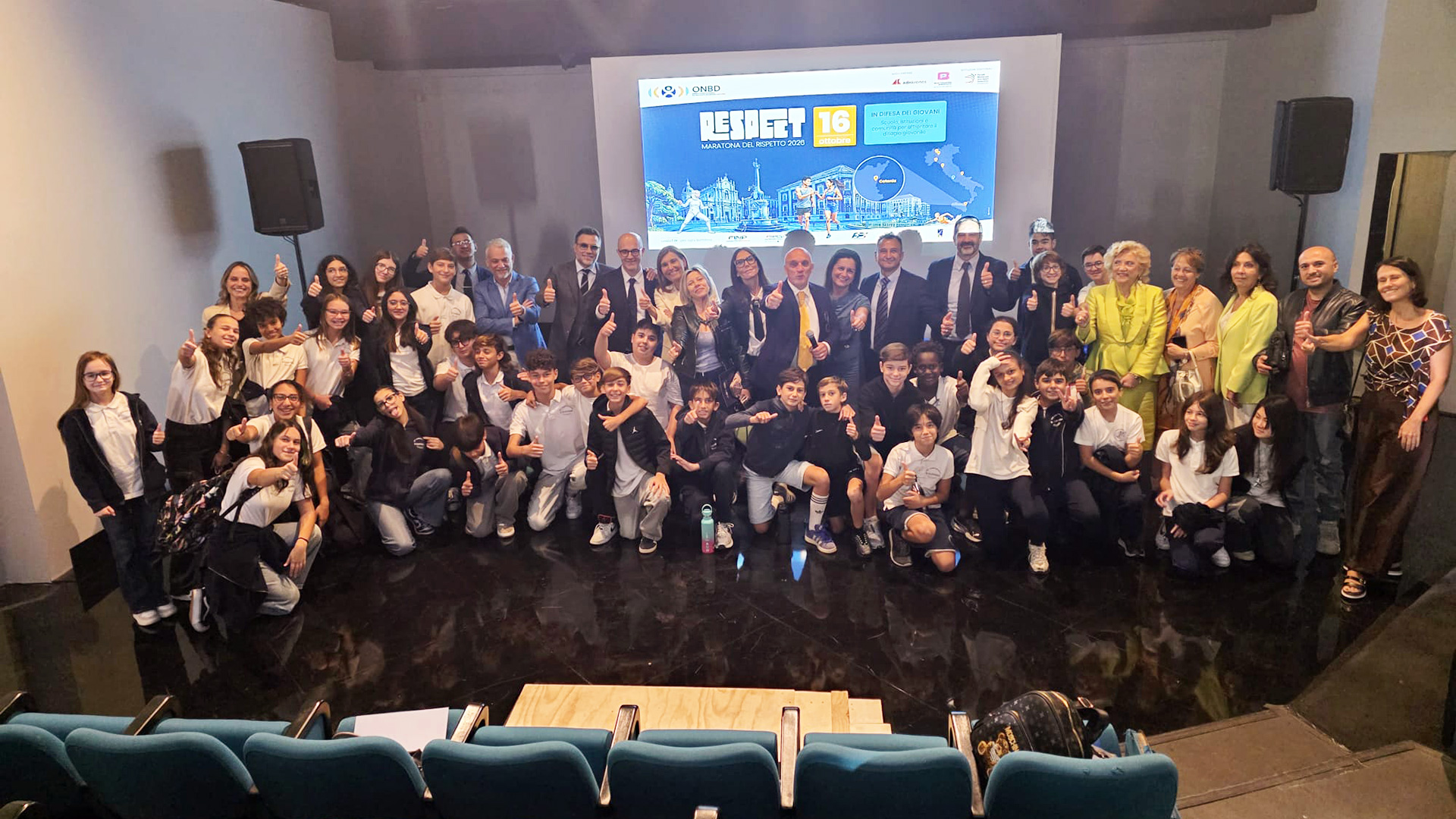 Momento dell'evento Maratona del Rispetto 2026 organizzato a Catania dall'ONBD per la prevenzione del bullismo e del disagio giovanile