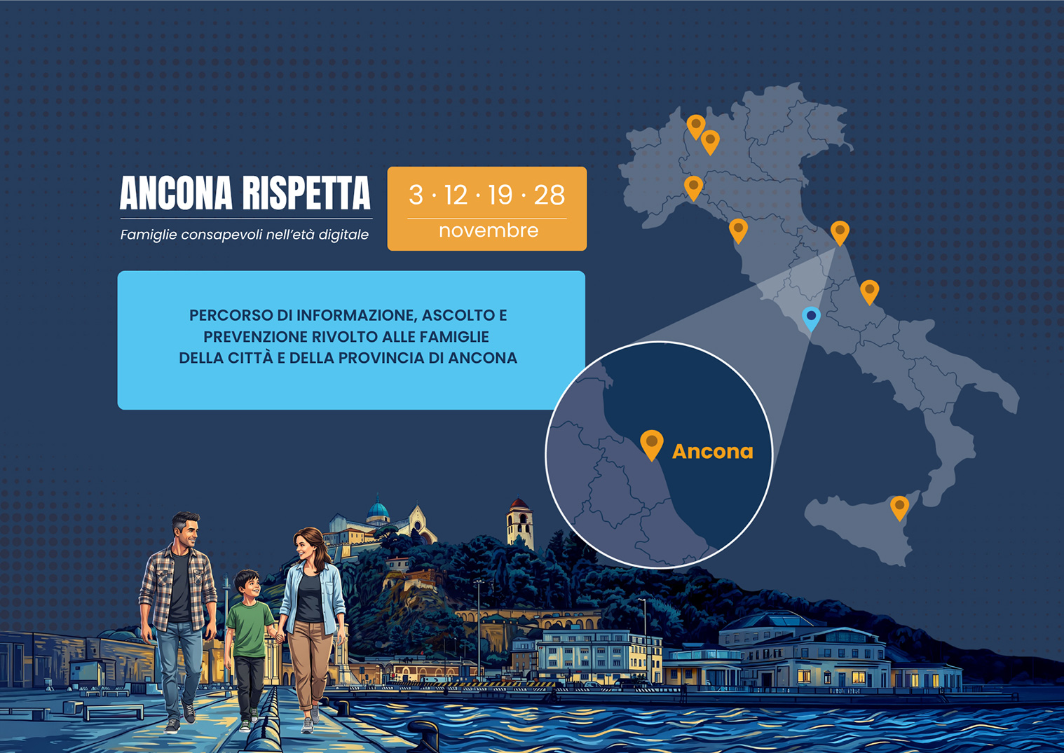 Sala gremita e relatori al tavolo durante un convegno pubblico organizzato da ONBD ad Ancona
